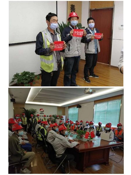 天工公司施工現場人人佩戴“紅袖章+安全帽”成為靚麗風景