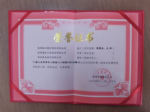 陜煤建設銅煤公司藍山水岸南區(qū)10#、14#樓獲得陜西省建筑優(yōu)質結構工程