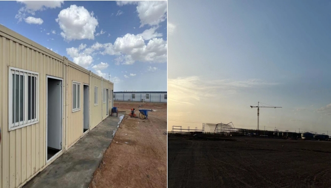 萬頃黃沙映壯志，樓閣巍巍矗風沙